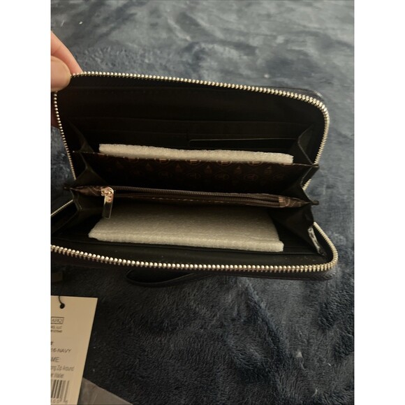 London Fog Fiona Long Zip & Front Flap Wristlet Wallet Blue NWTS - Picture 12 of 13